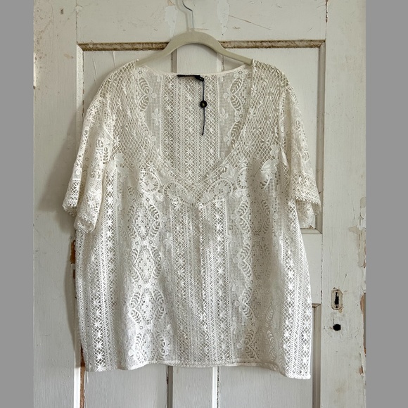 Polo Ralph Lauren Tops - POLO RALPH LAUREN Cream Lace Crochet embroidered Boxy Top - Size: M